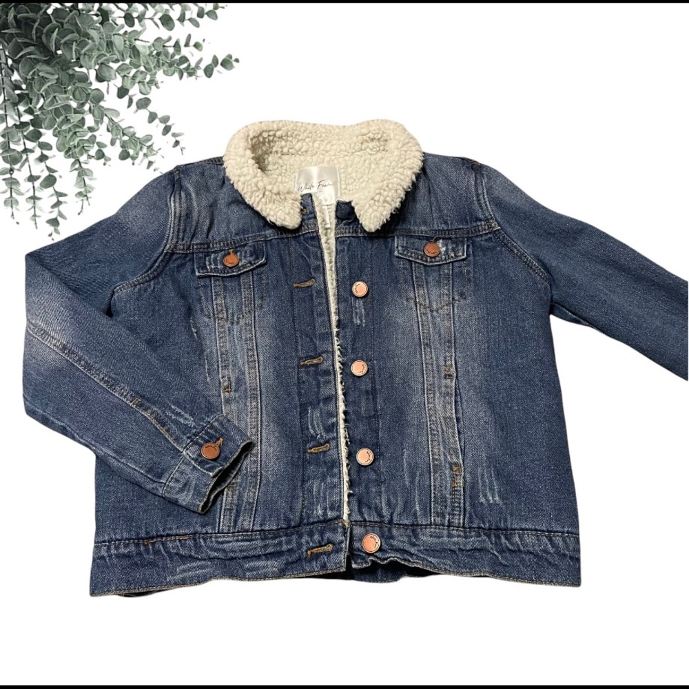 💙 Girls jean faux sherpa jacket size white fawn size XL